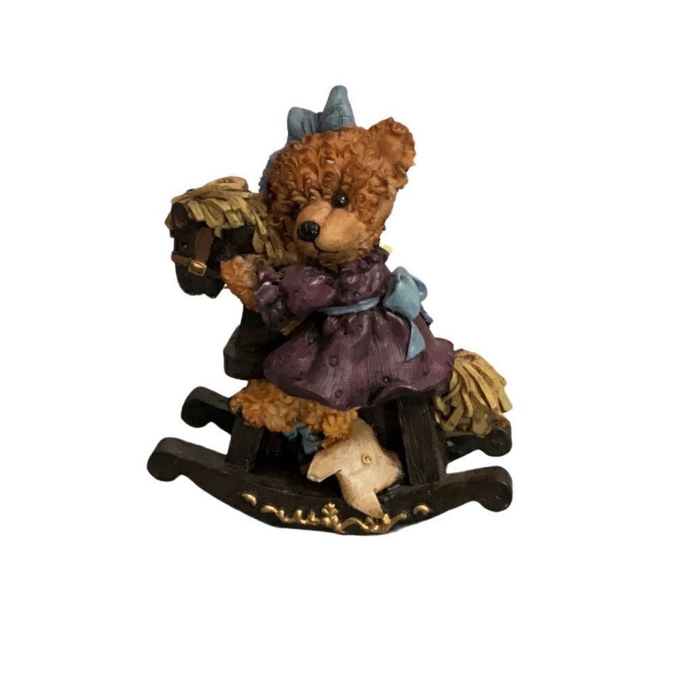Little Girl Bear Rocking Horse Child Figurine 5”